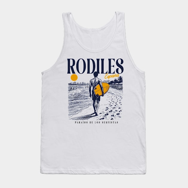 Vintage Surfing Rodiles, Spain // Retro Surfer Sketch // Surfer's Paradise Tank Top by Now Boarding